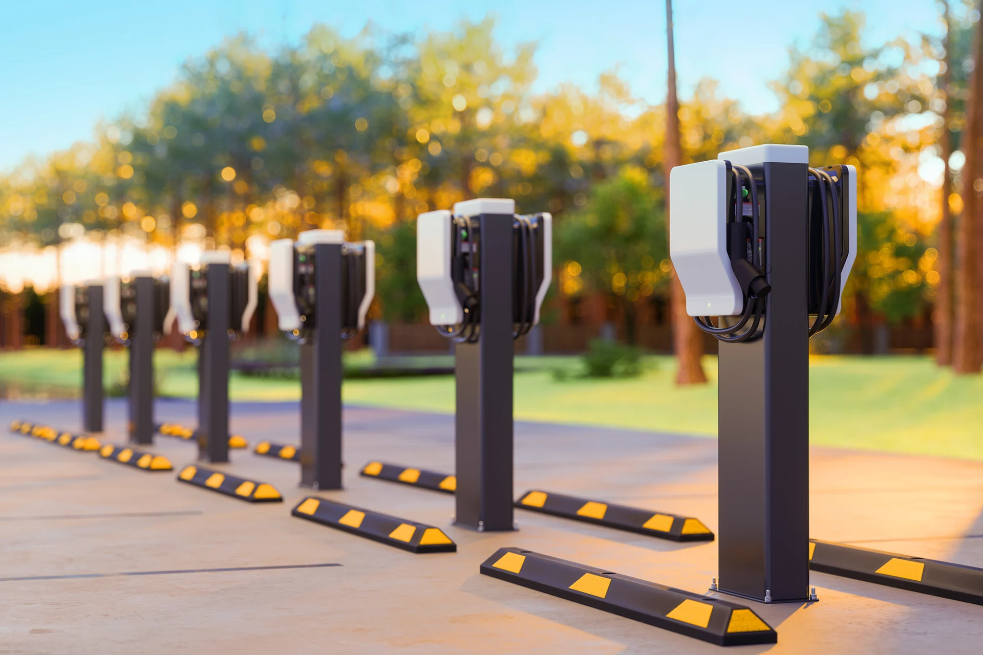 line of vehicle chargers